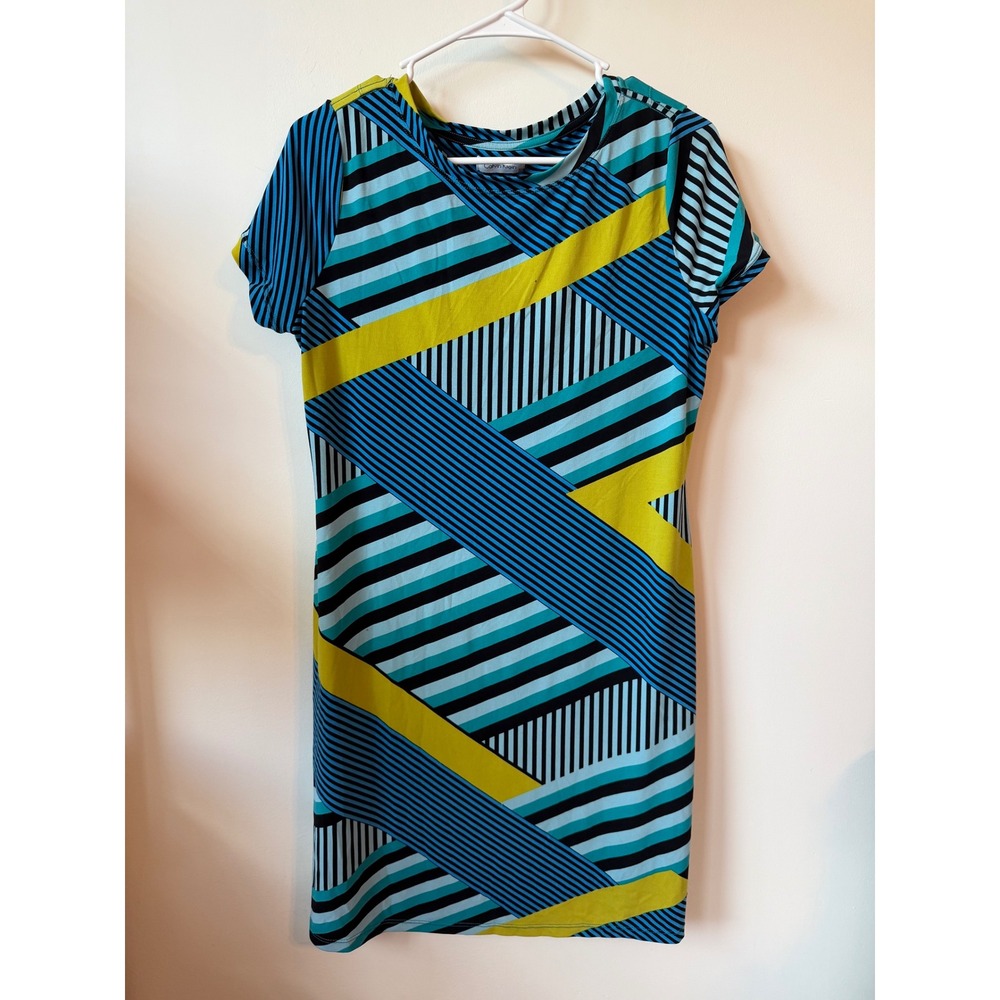 Calvin Klein Womens Blue Yellow Geometric Striped Sheath Dress Size 12